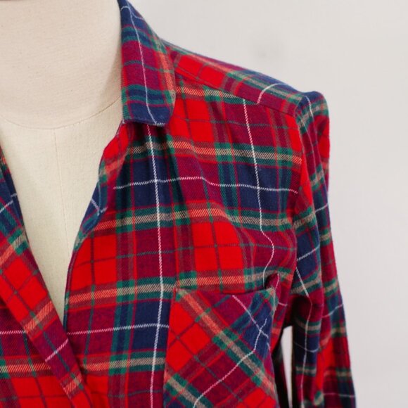 Old Navy Blue Red Green Plaid Flannel Collared Button Front Shirt Top Small Long - Picture 2 of 10